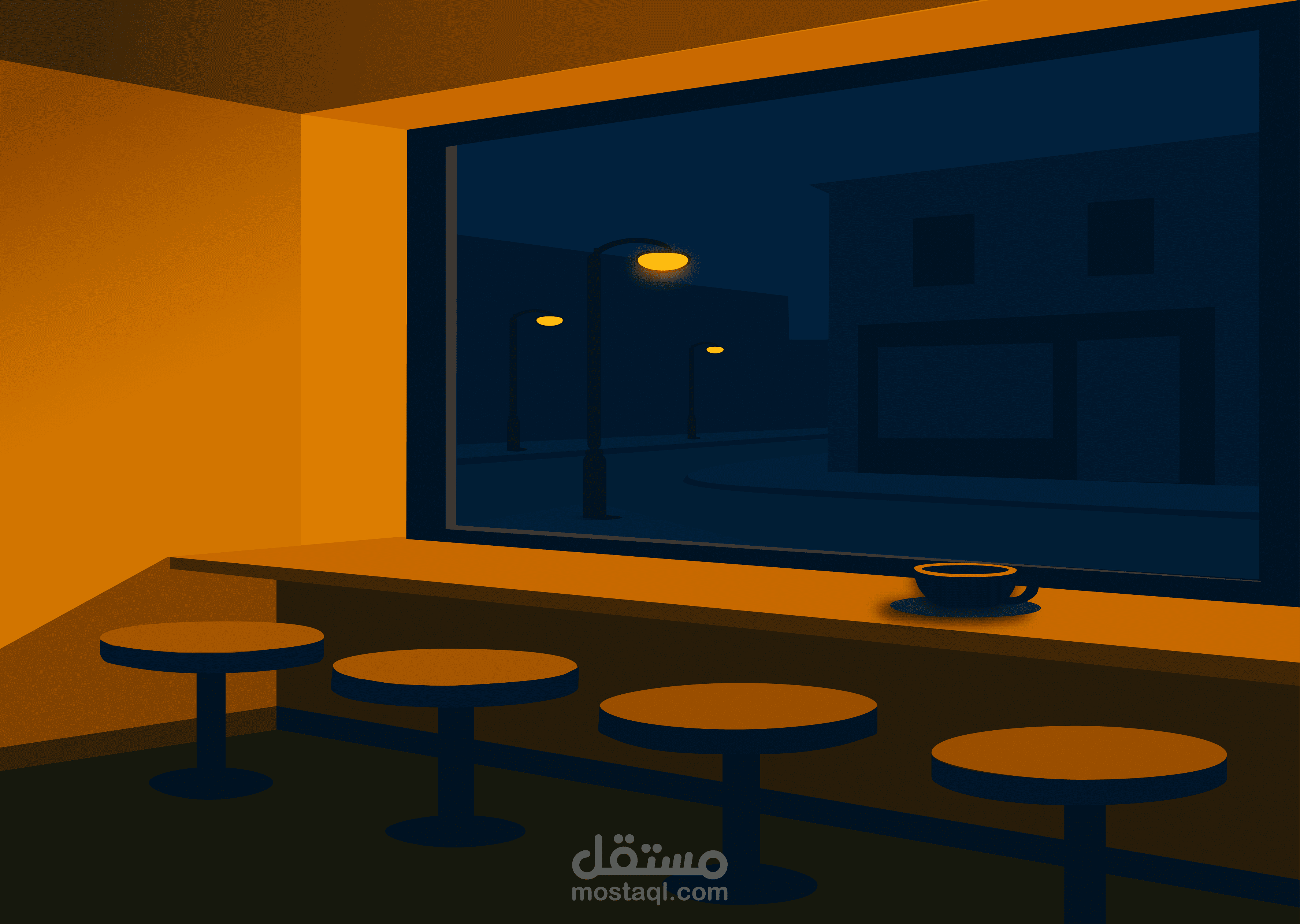 تصميم واجهة ورسم توضيحي لكافيه (Exterior Vector Illustration)