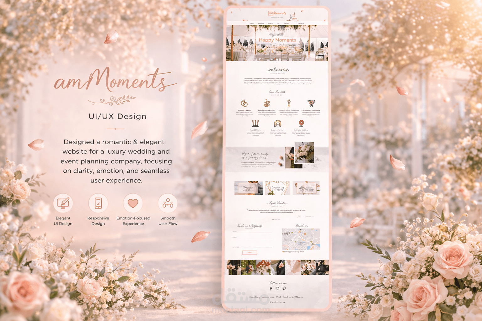 تصميم تجربة UI/UX لموقع amMoments