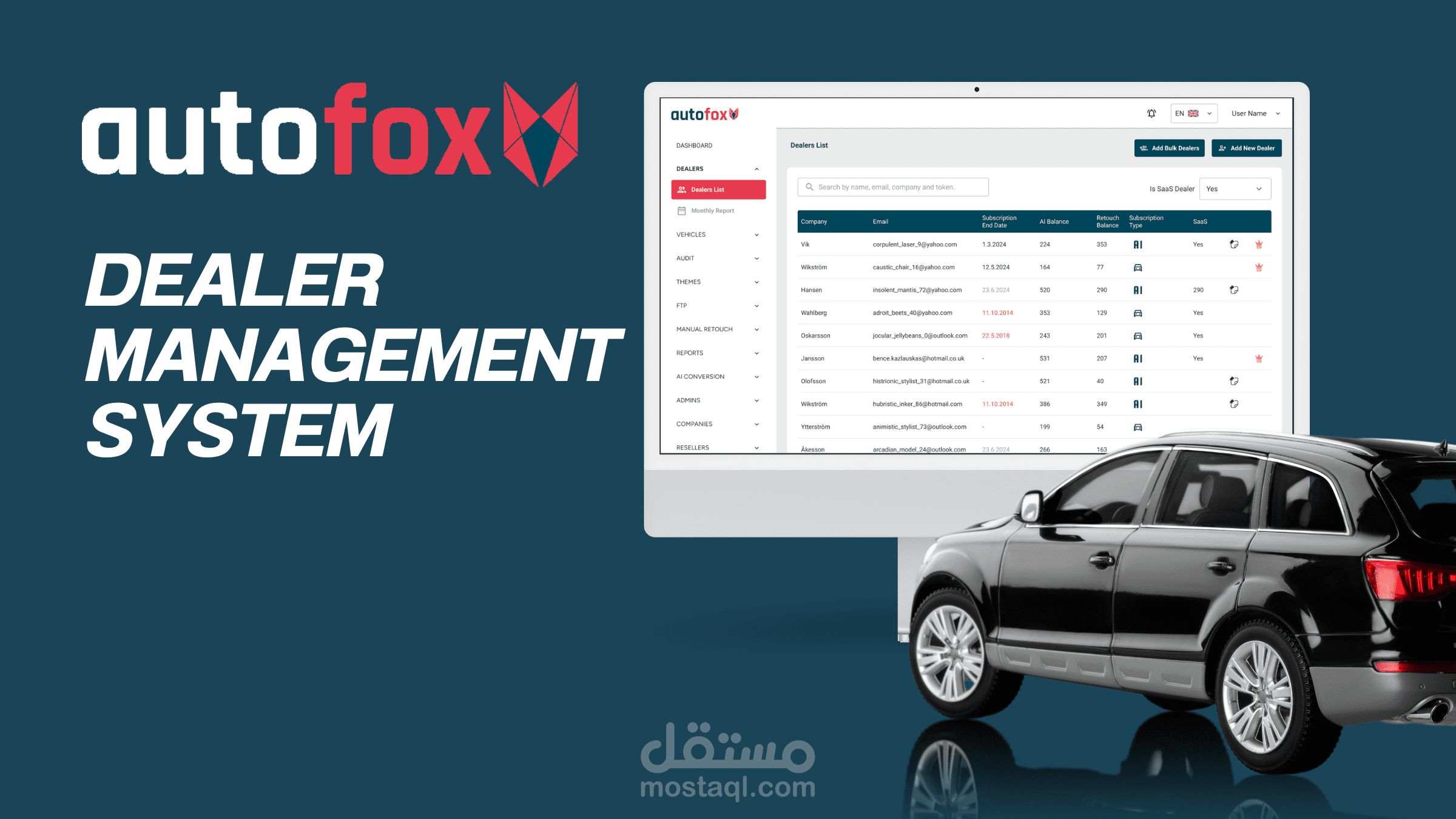تصميم لوحة تحكم لمنصة Autofox AI