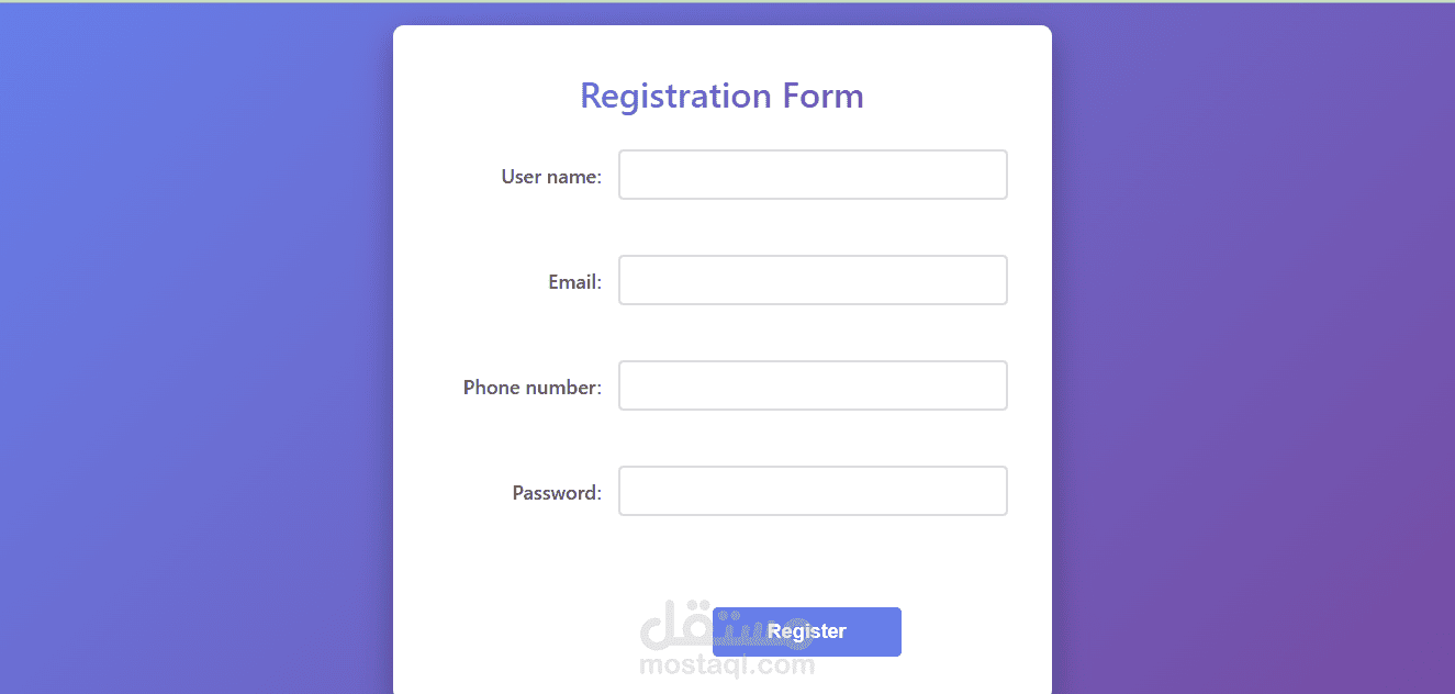 واجهة نموذج تسجيل مستخدم (Registration Form) تفاعلية وسلسة (HTML/CSS)