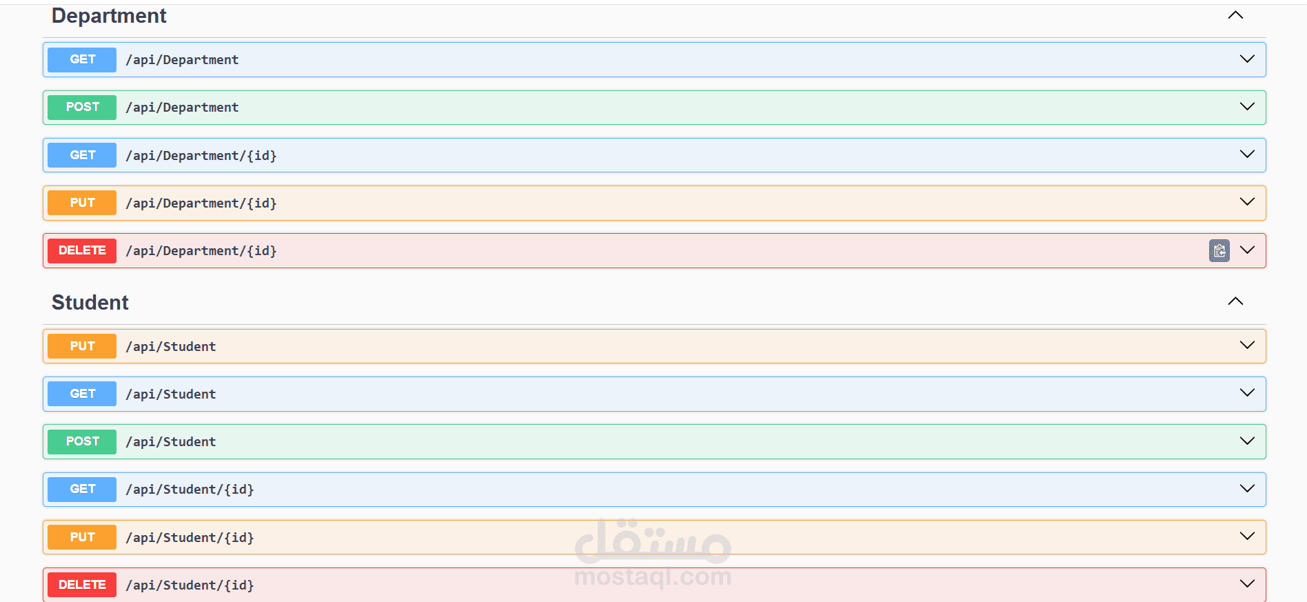 تطوير RESTful APIs لنظام إدارة طلاب وأقسام تعليمية