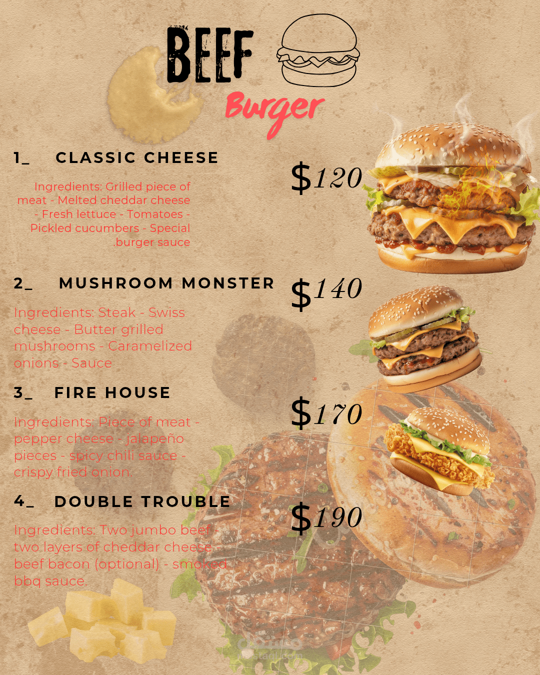 تصميم قائمة طعام (Menu) لمطعم برجر