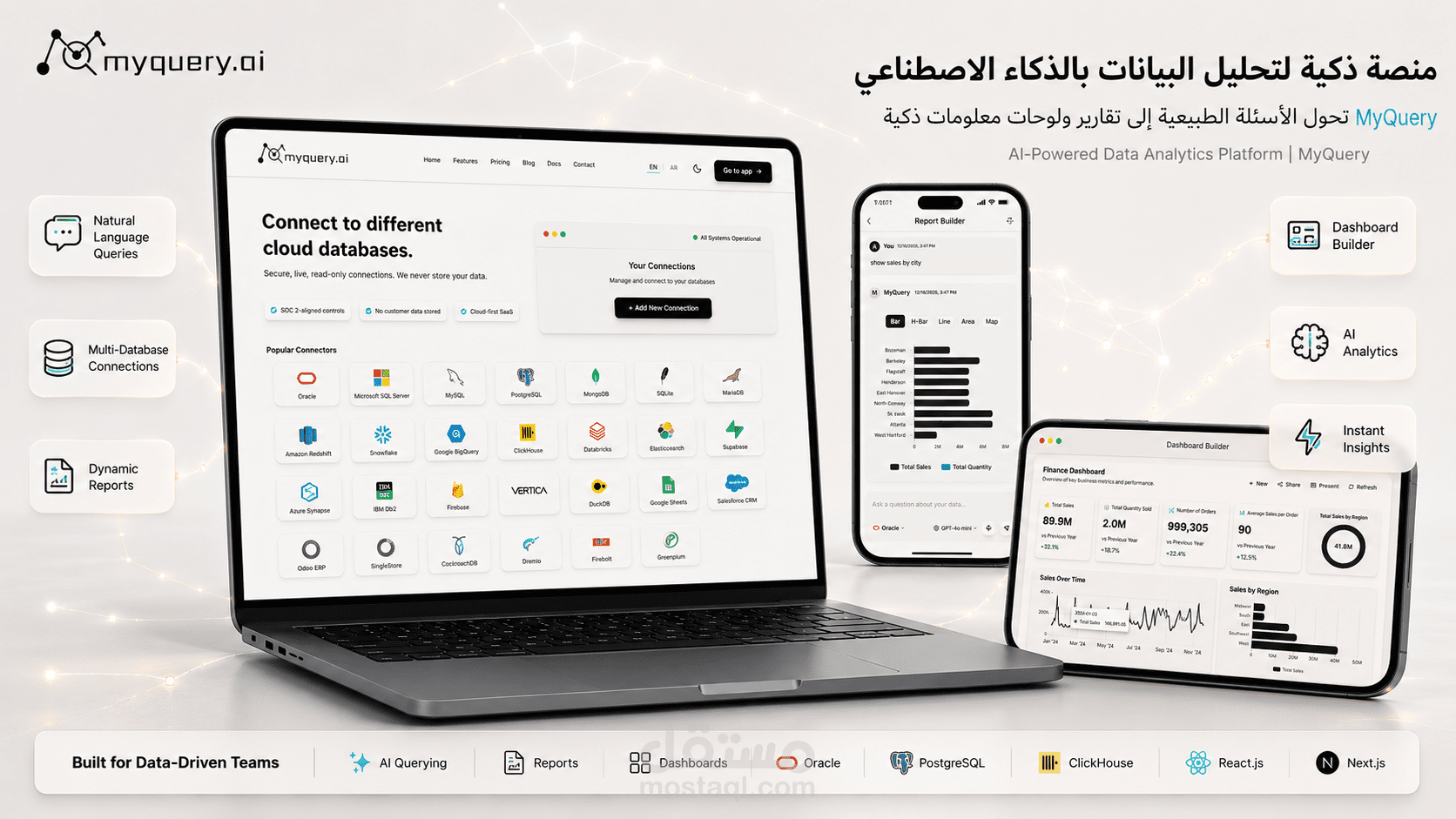 MyQuery وهو منصة ذكية لتحليل البيانات تعتمد على الذكاء الاصطناعي، وتهدف إلى تسهيل الوصول للمعلومات واتخاذ القرار داخل الشركات بدون الحاجة لخبرة تقنية معقدة.