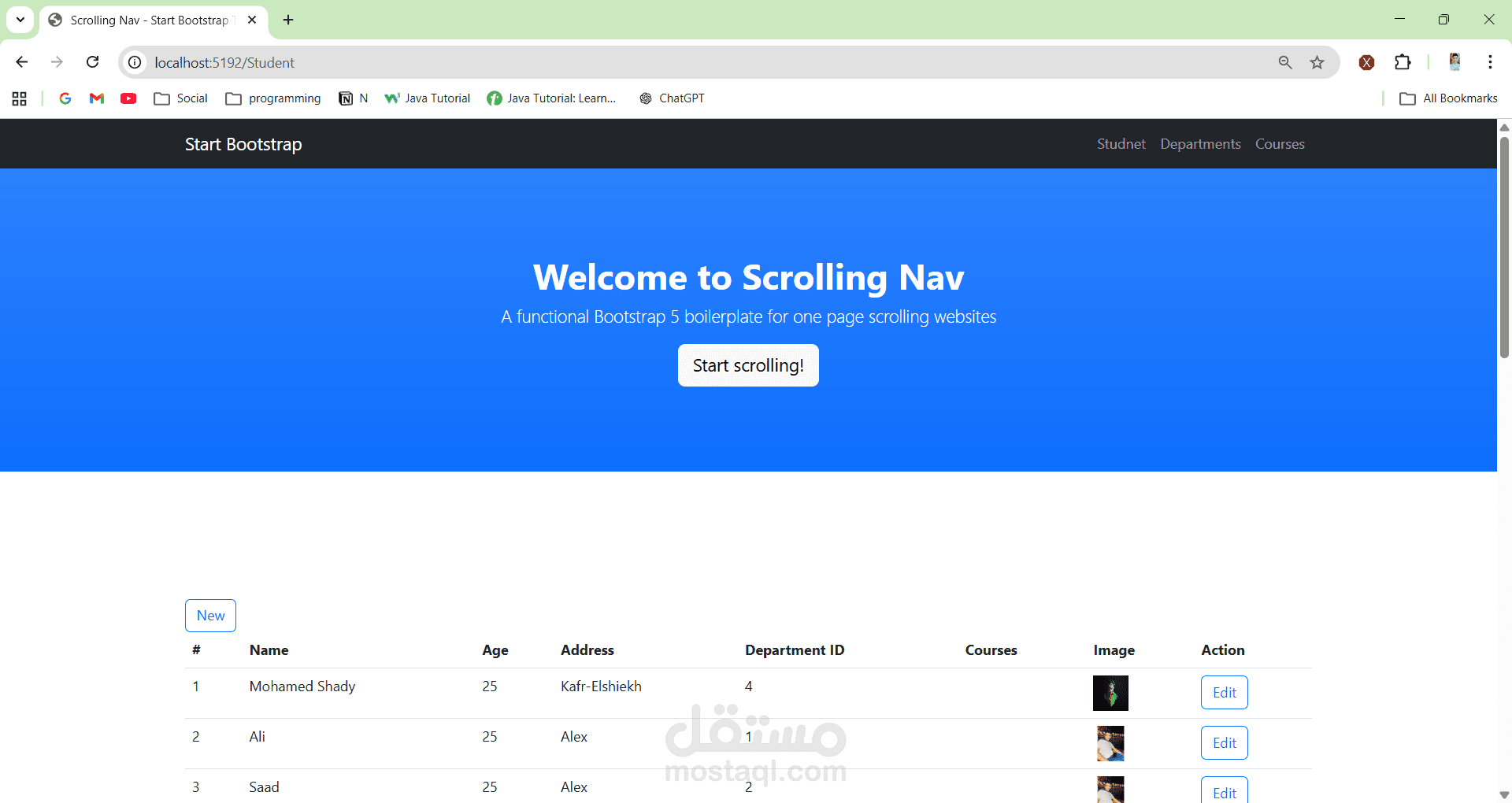مشروع ASP .Net MVC لنظام ادارة الطلاب و الاقسام و الكورسات