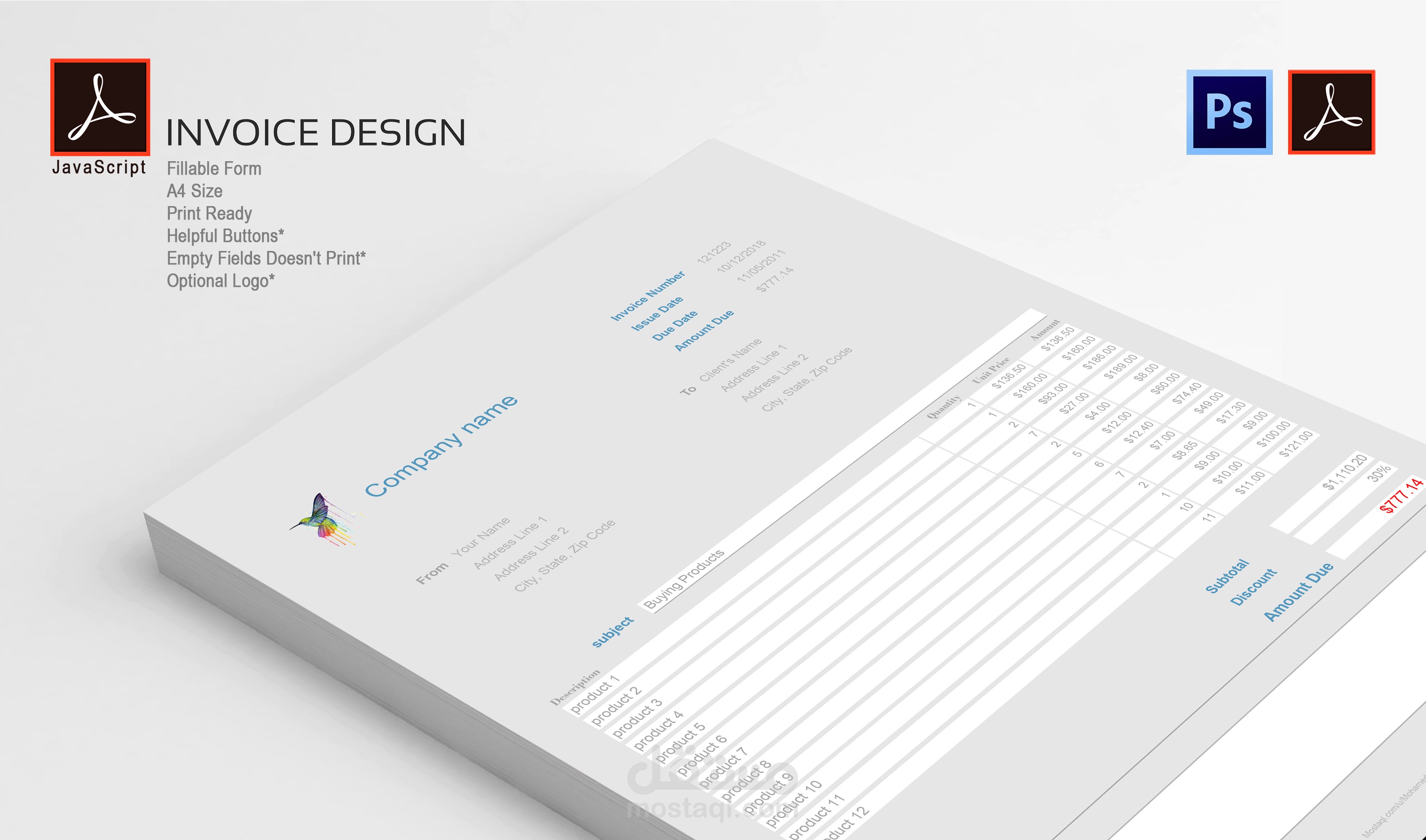 Interactive pdf - Fillable Invoice