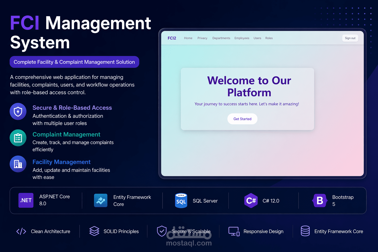 منصة إدارة مؤسسية متكاملة مع نظام أدوار وصلاحيات