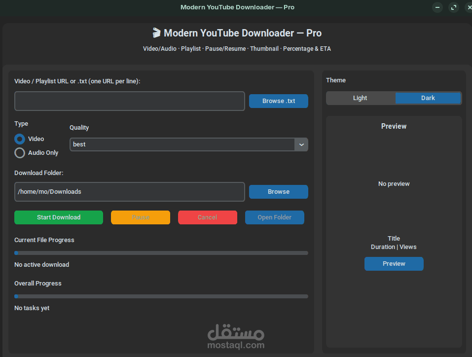 مدير تحميل فيديوهات اوصوتيات من YouTube