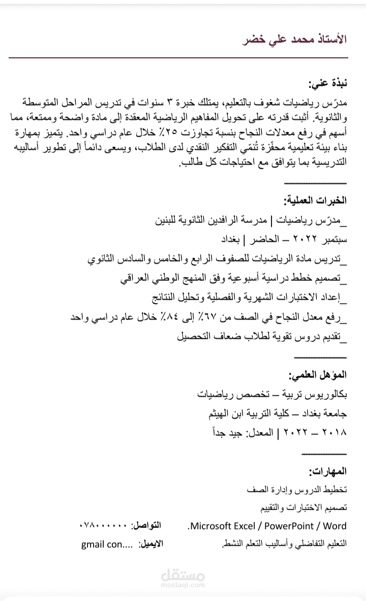 تصميم سير ذاتية احترافية (CV)