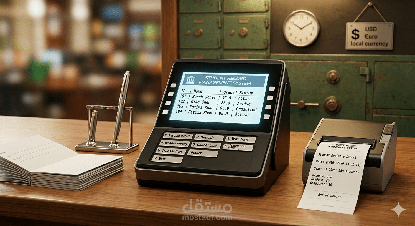 نظام إدارة العمليات البنكية مع التوثيق الآلي (Banking Transaction & Logging System)