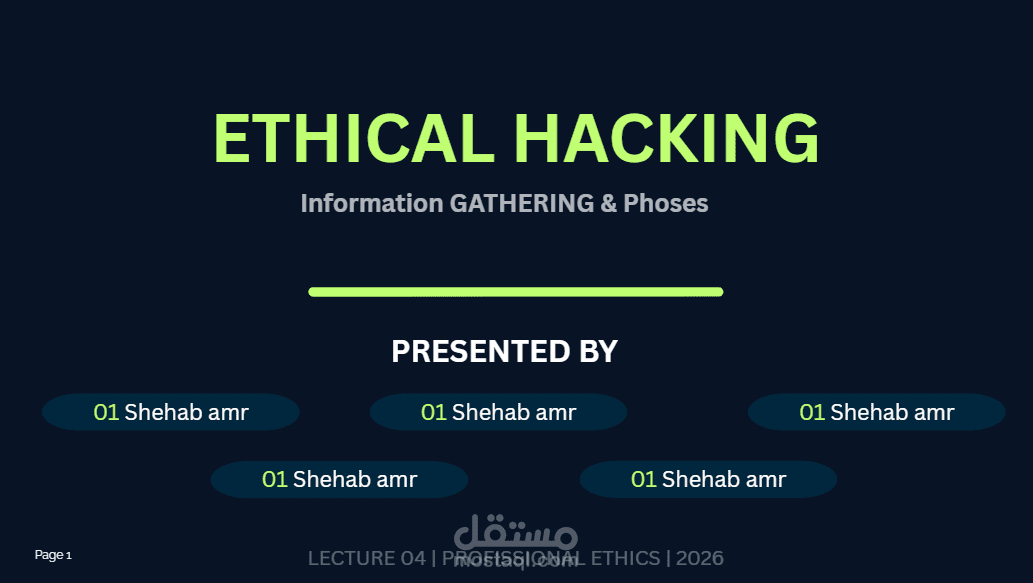 عرض تقديمي جامعي لمحاضرة Ethical Hacking