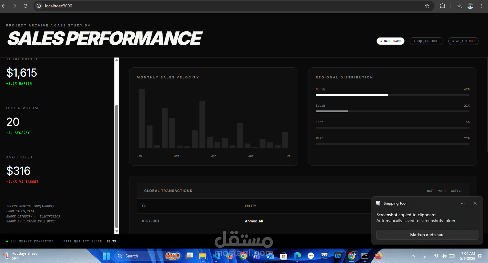 Sales Data Analysis Dashboard using SQL & Power BI