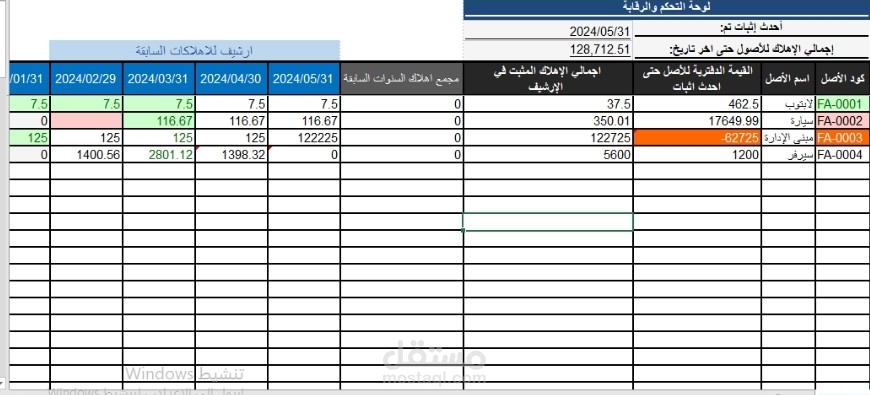 أتمتة ورقابة إهلاك الأصول الثابتة (طريقة القسط الثابت)