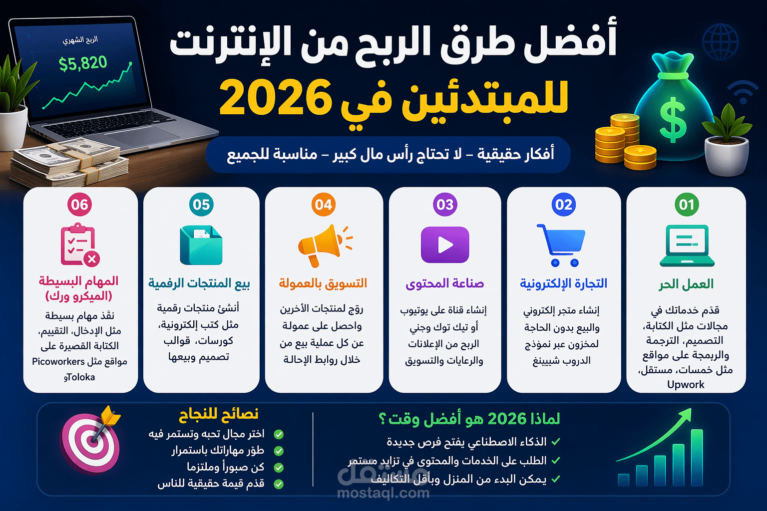 أفضل طرق الربح من الإنترنت للمبتدئين في 2026
