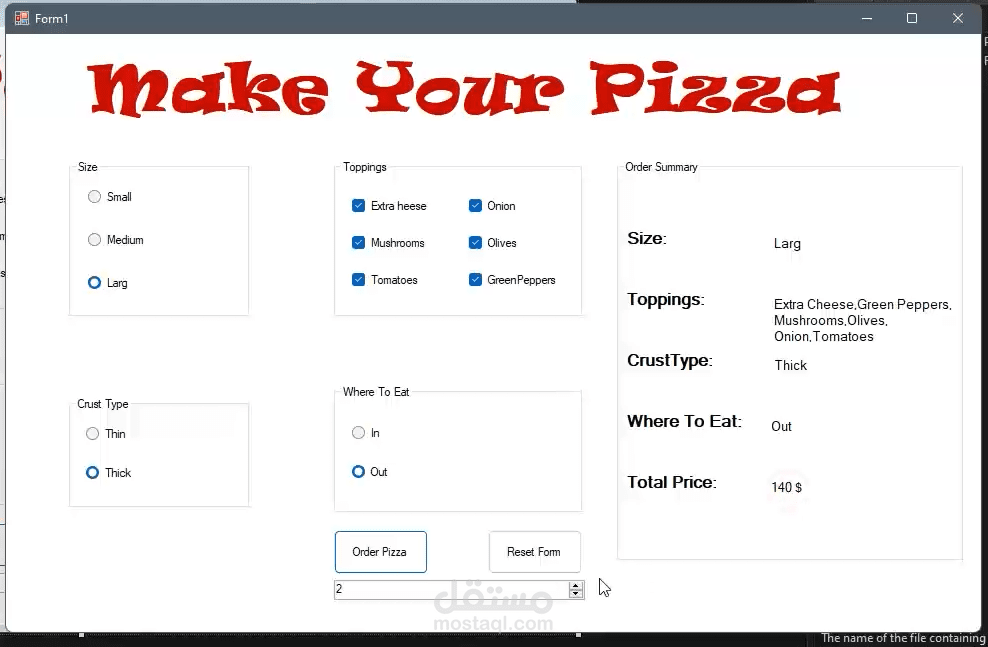 نظام إدارة طلبات البيتزا  – WinForms Desktop Application