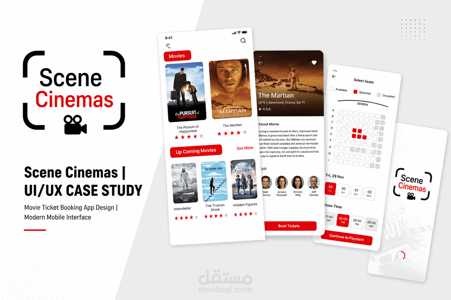 تصميم واجهة وتجربة مستخدم (UI/UX) لتطبيق لبرنامج سينما | Scene Cinemas