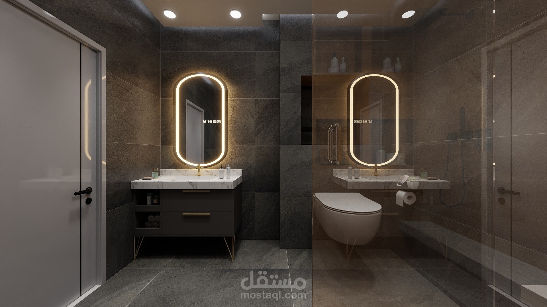 تصميم داخلي Interior Design لحمام غرفة نوم بالرسومات التنفذية