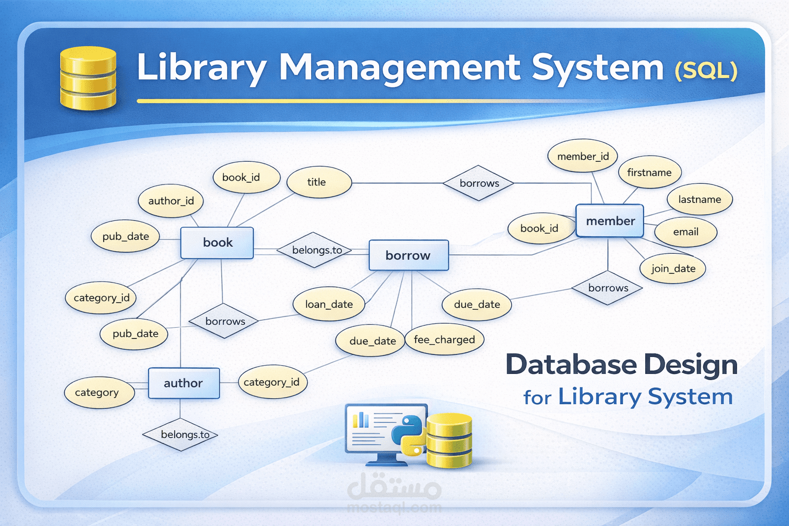 Library Management System باستخدام SQL (تصميم قاعدة بيانات متكاملة)
