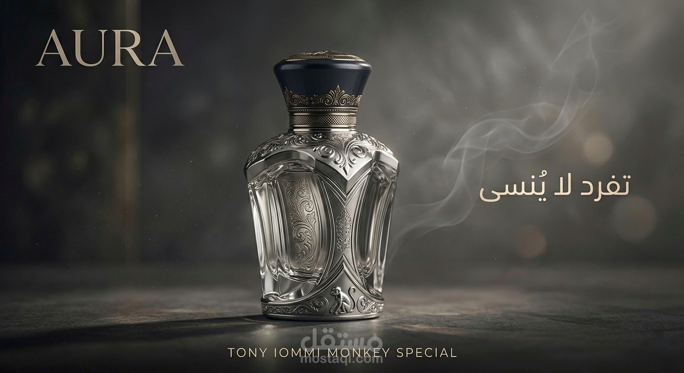 تصميم بوستر إعلاني احترافي لعطر "Aura Red Tobacco".