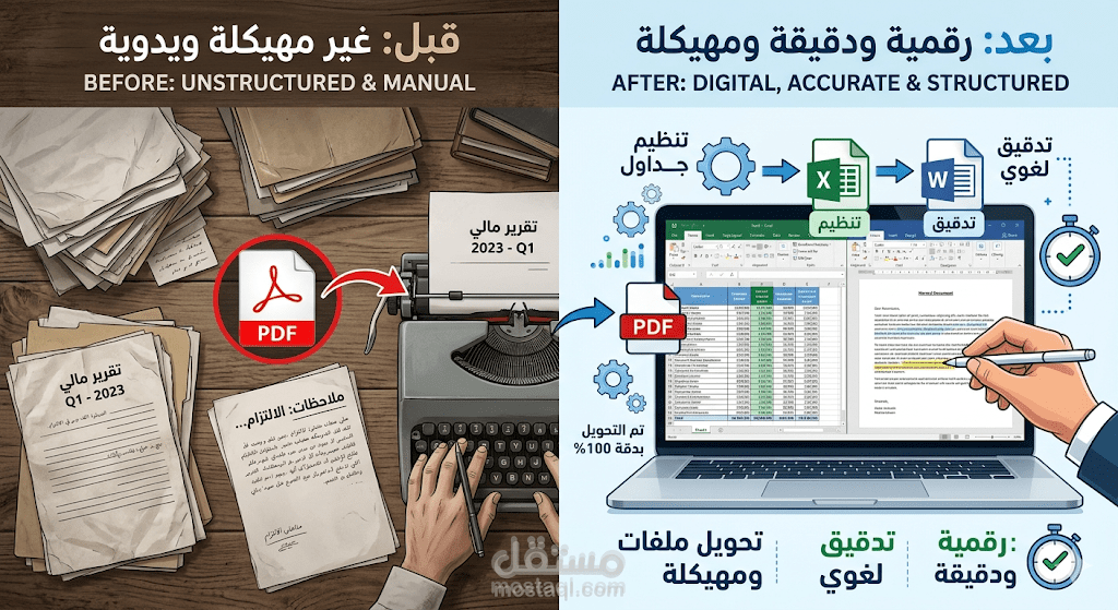 تحويل وتدقيق ملفات ورقية مصورة إلى ملفات Word وExcel.