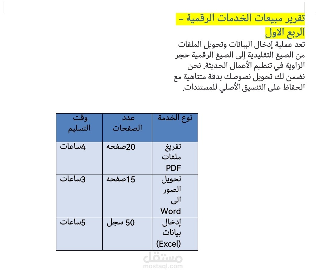 تصميم وتقديم تقارير مبيعات وخدمات رقمية احترافية
