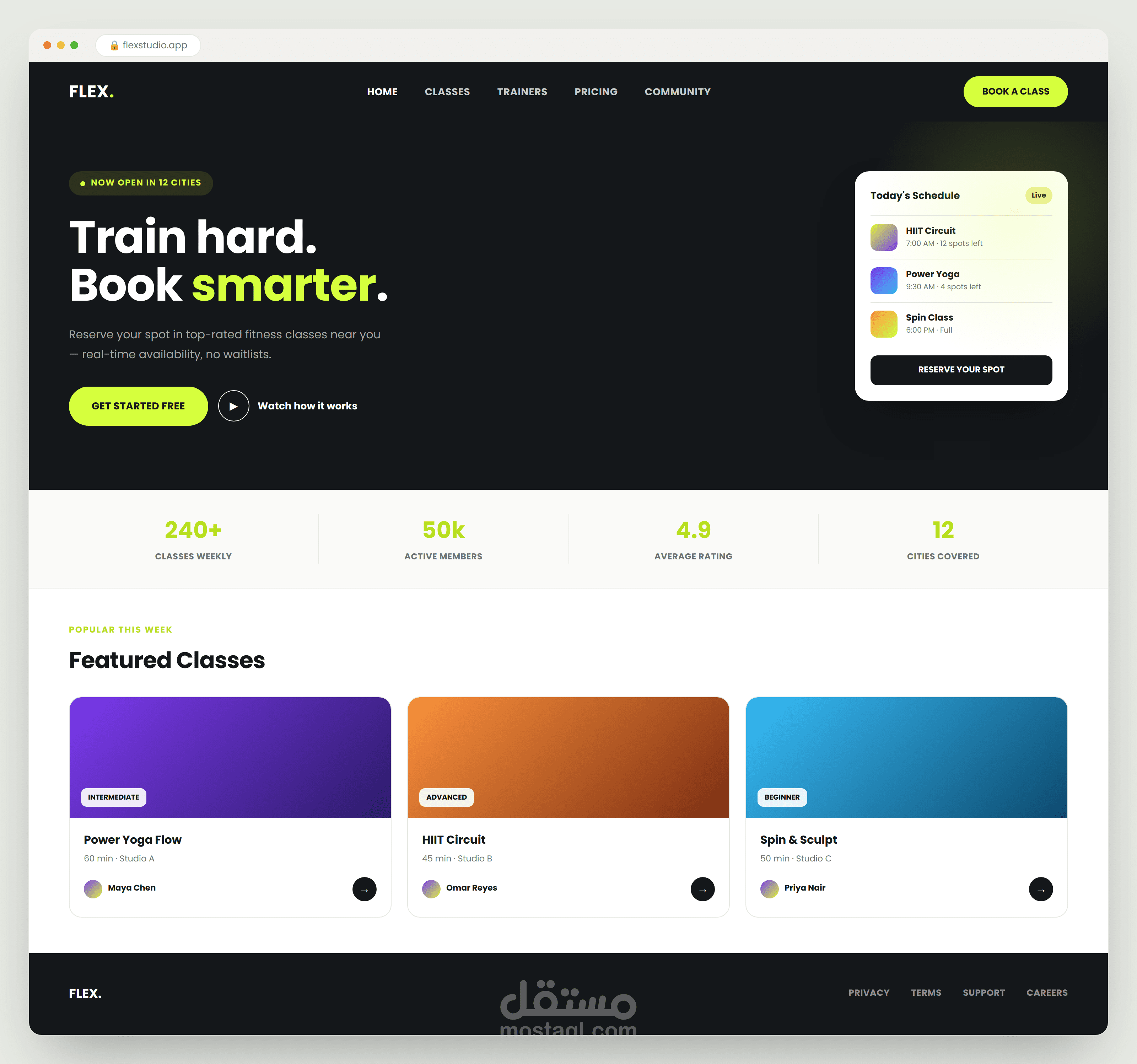 Flex — تطبيق حجز حصص رياضية