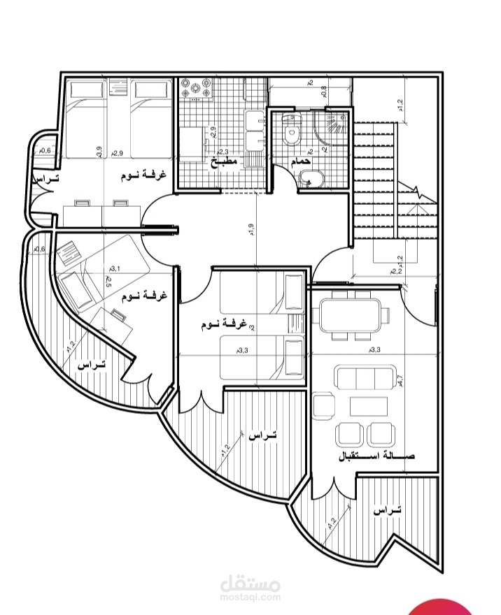 تصميم معماري تقسيم قطعة ارض ثلاثة