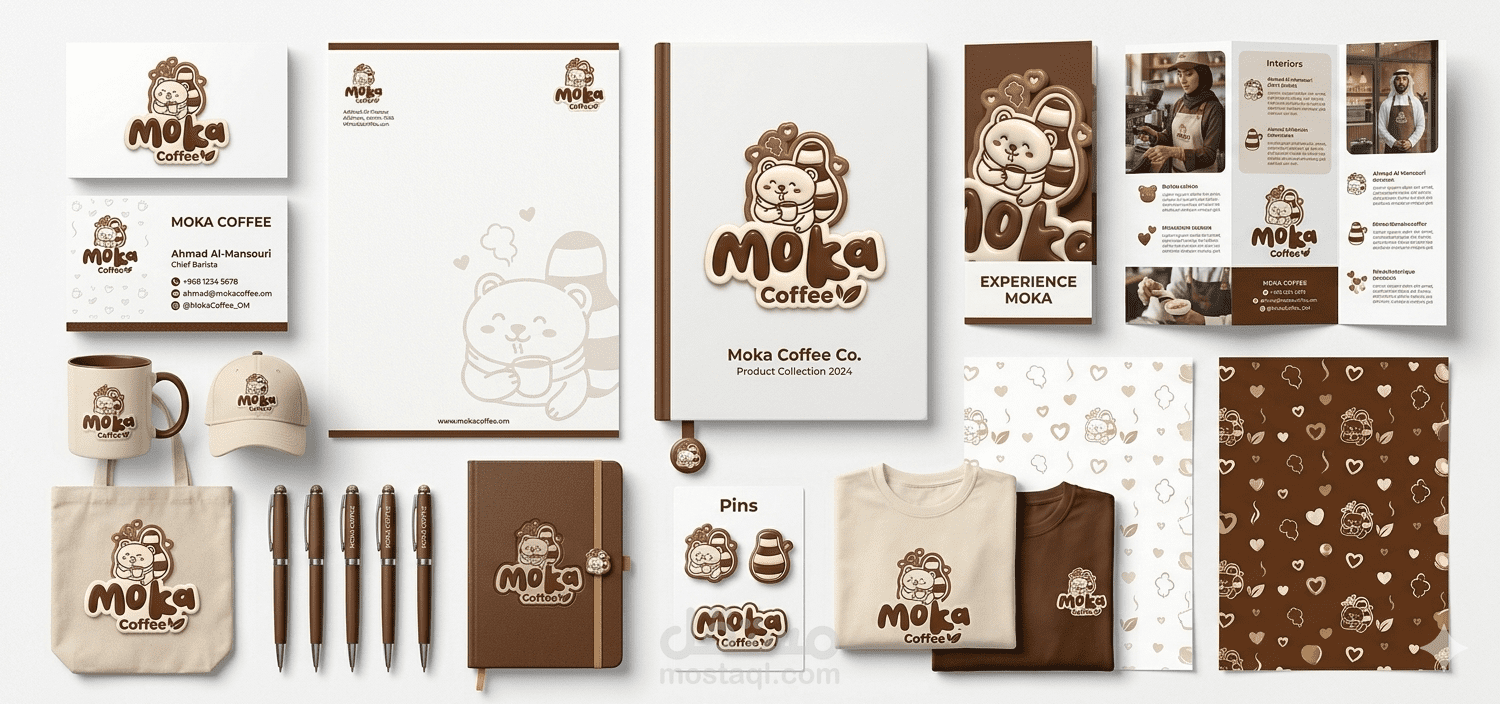 تصميم هوية بصرية متكاملة وتطبيقات براند لمقهى (Moka Café) | Brand Identity & Packaging Design