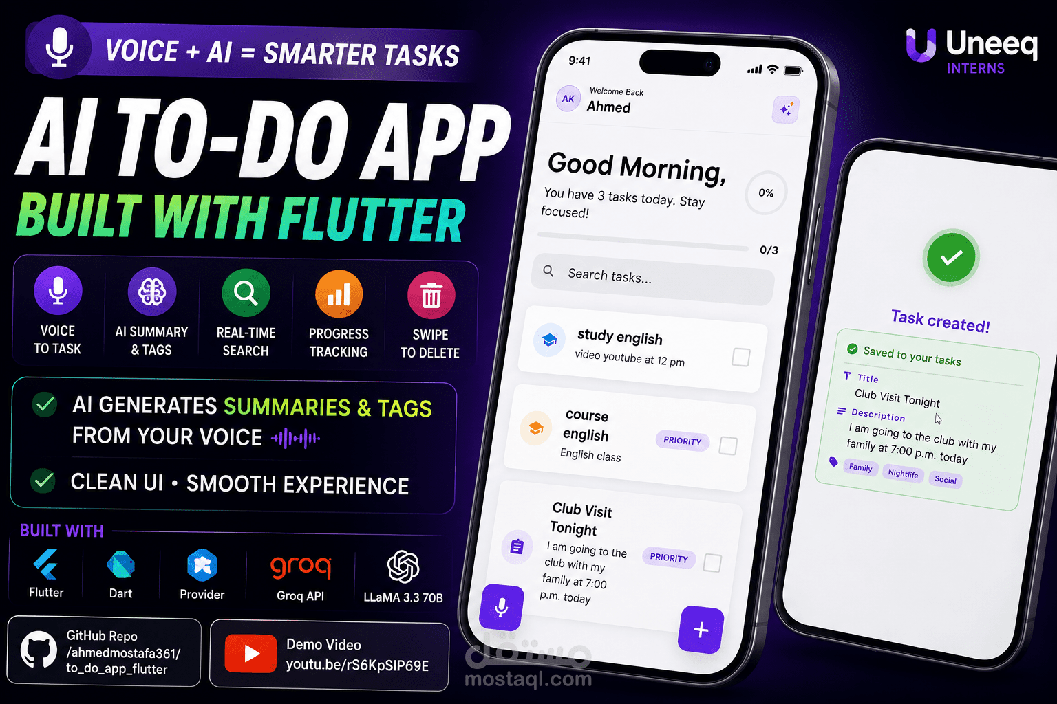 تطبيق To Do احترافي بالذكاء الاصطناعي وتحويل الصوت إلى مهام | Flutter
