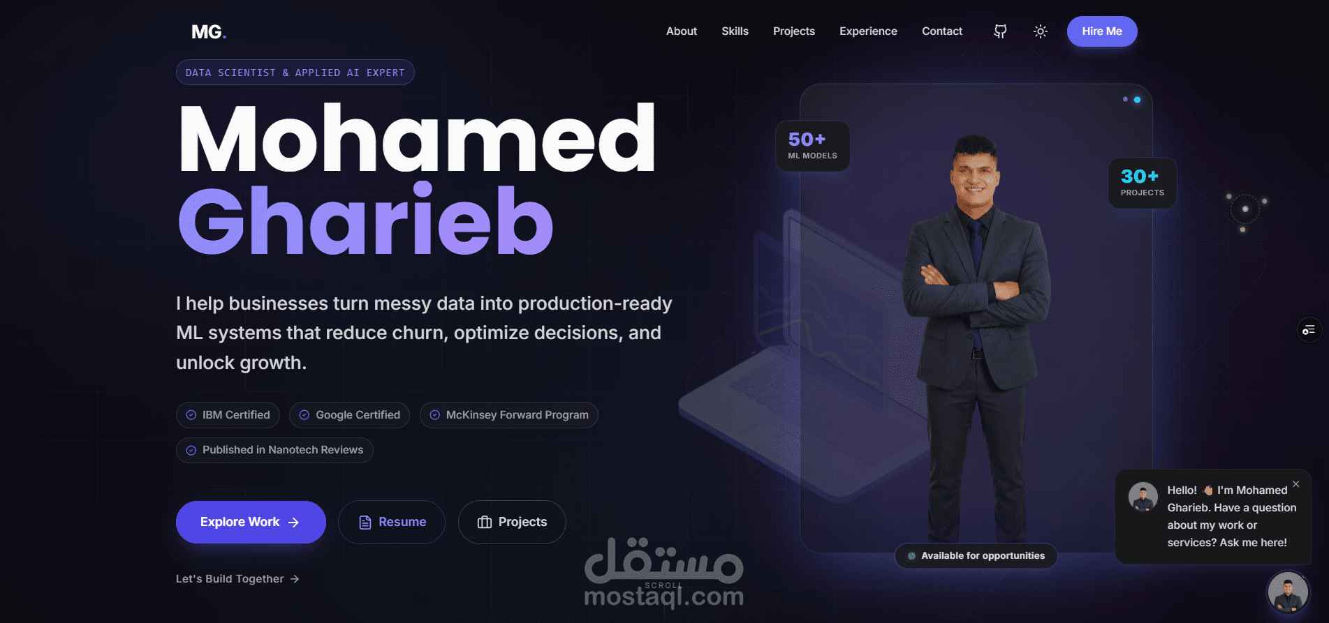 تصميم وتطوير موقع تعريفي (Portfolio) تفاعلي وسريع الاستجابة