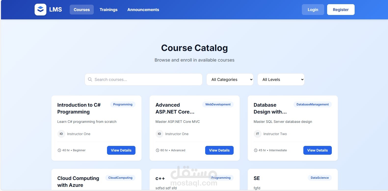 تصميم منصة تعليمية باستخدام ASP.NET MVC, API