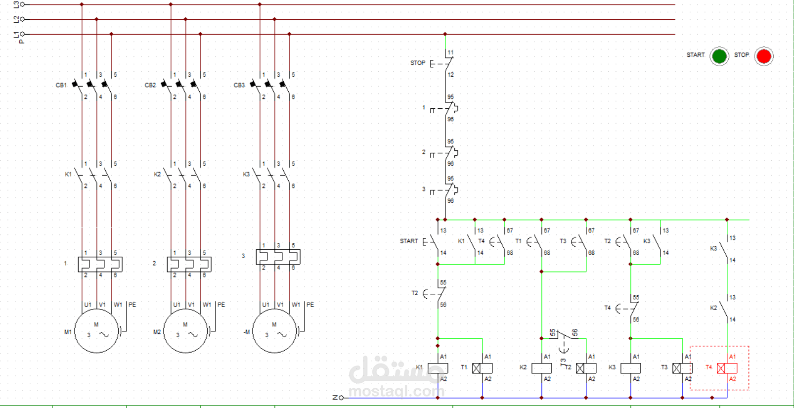 Design & Simulation of a Cyclic Sequential Control System for Three Motors(Traffic sequence)