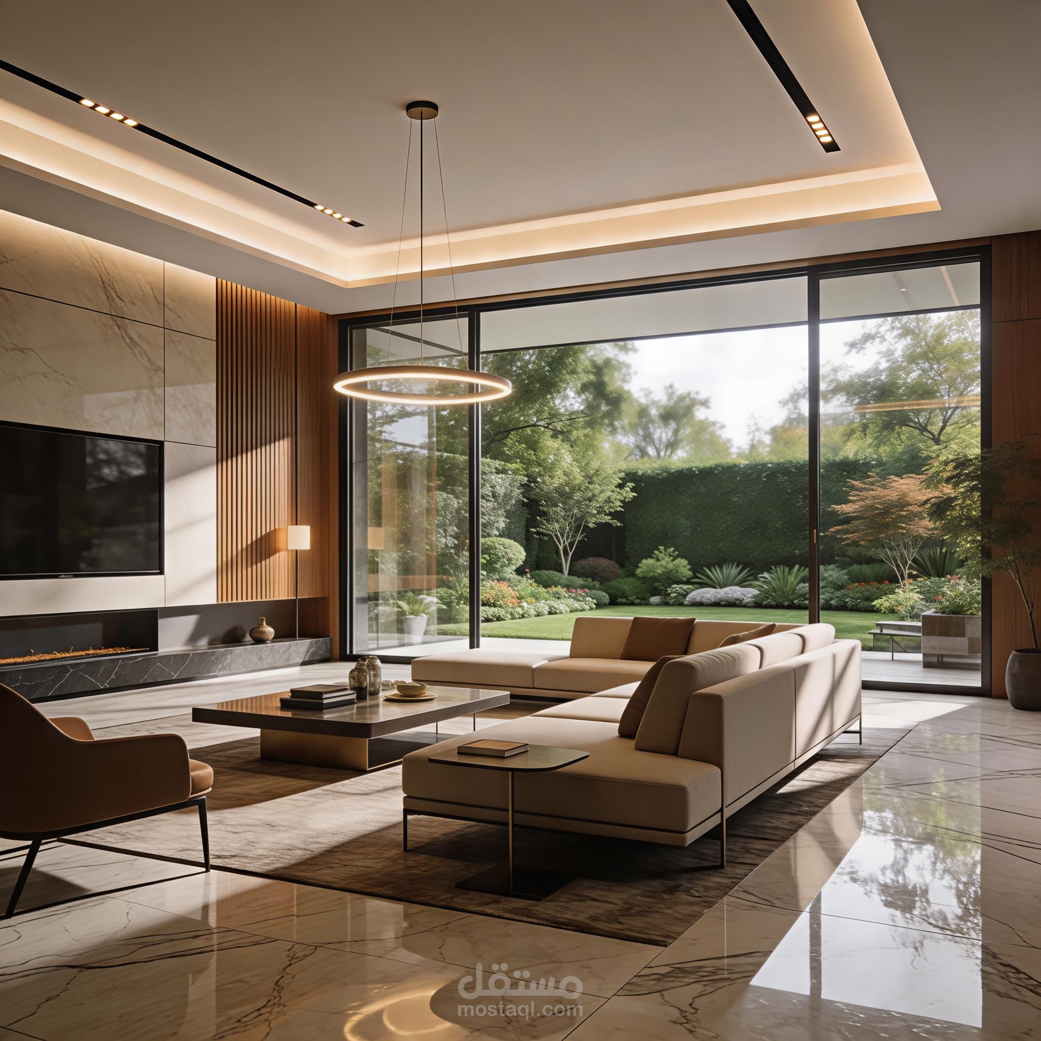 تصميم داخلي لغرفة معيشية فخمة بنظام الاظهار الواقعي 3D Rendering