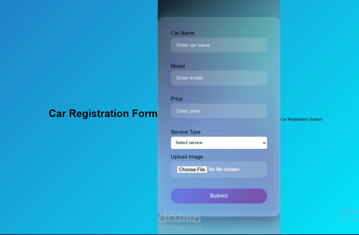 Car Showroom Registration Form