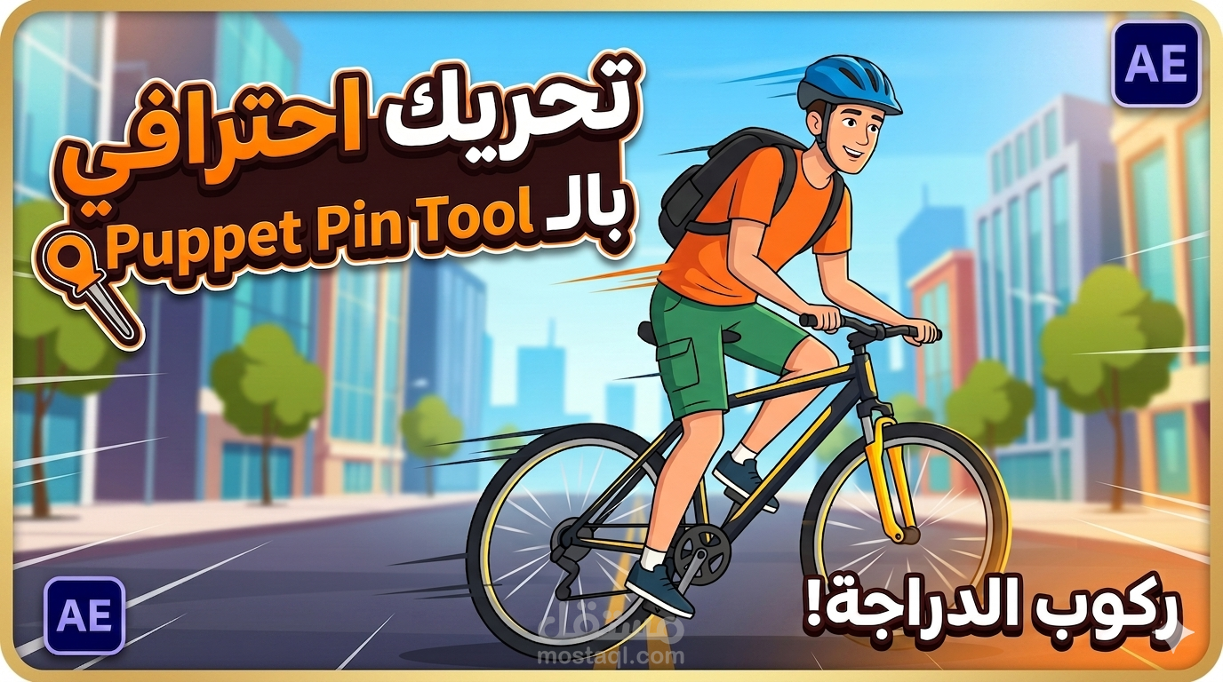 تحريك شخصية احترافي (Character Animation) - مشهد قيادة دراجة في المدينة.