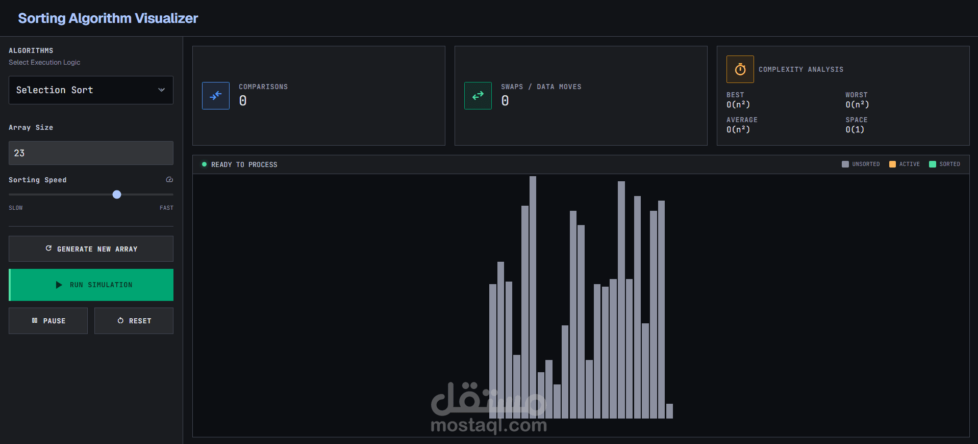 واجهة ويب تفاعلية لعرض خوارزميات الفرز - Sorting Algorithms Visualizer
