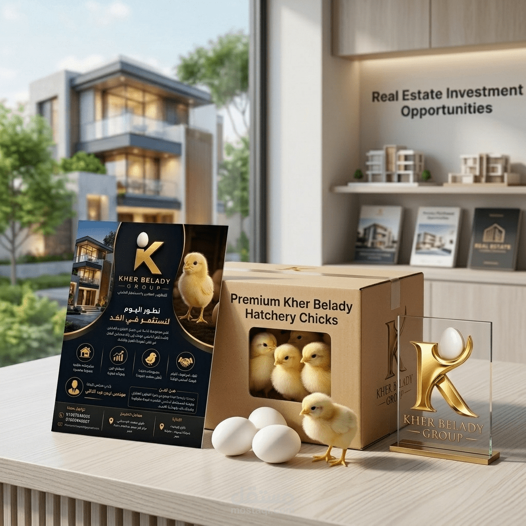 •	تصميم الهوية البصرية والحملة الإعلانية لشركة "خير بلادي" (عقارات واستثمار داجني).