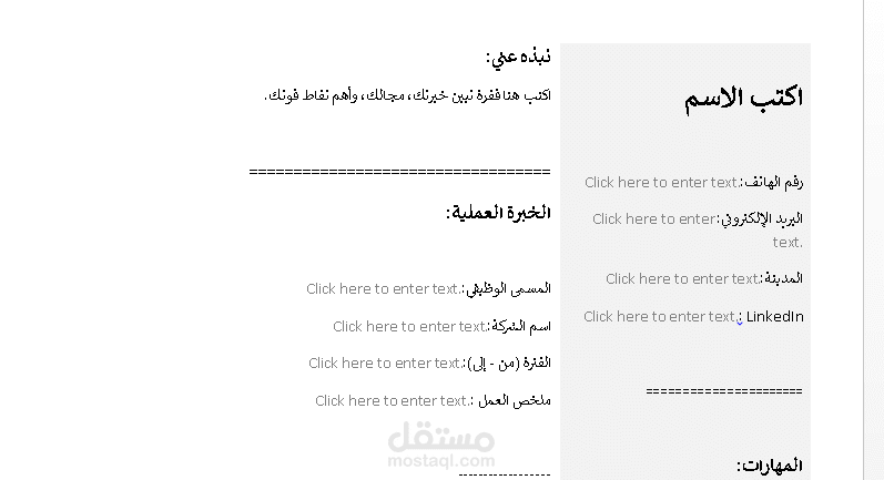 نموذج سيرة ذاتية