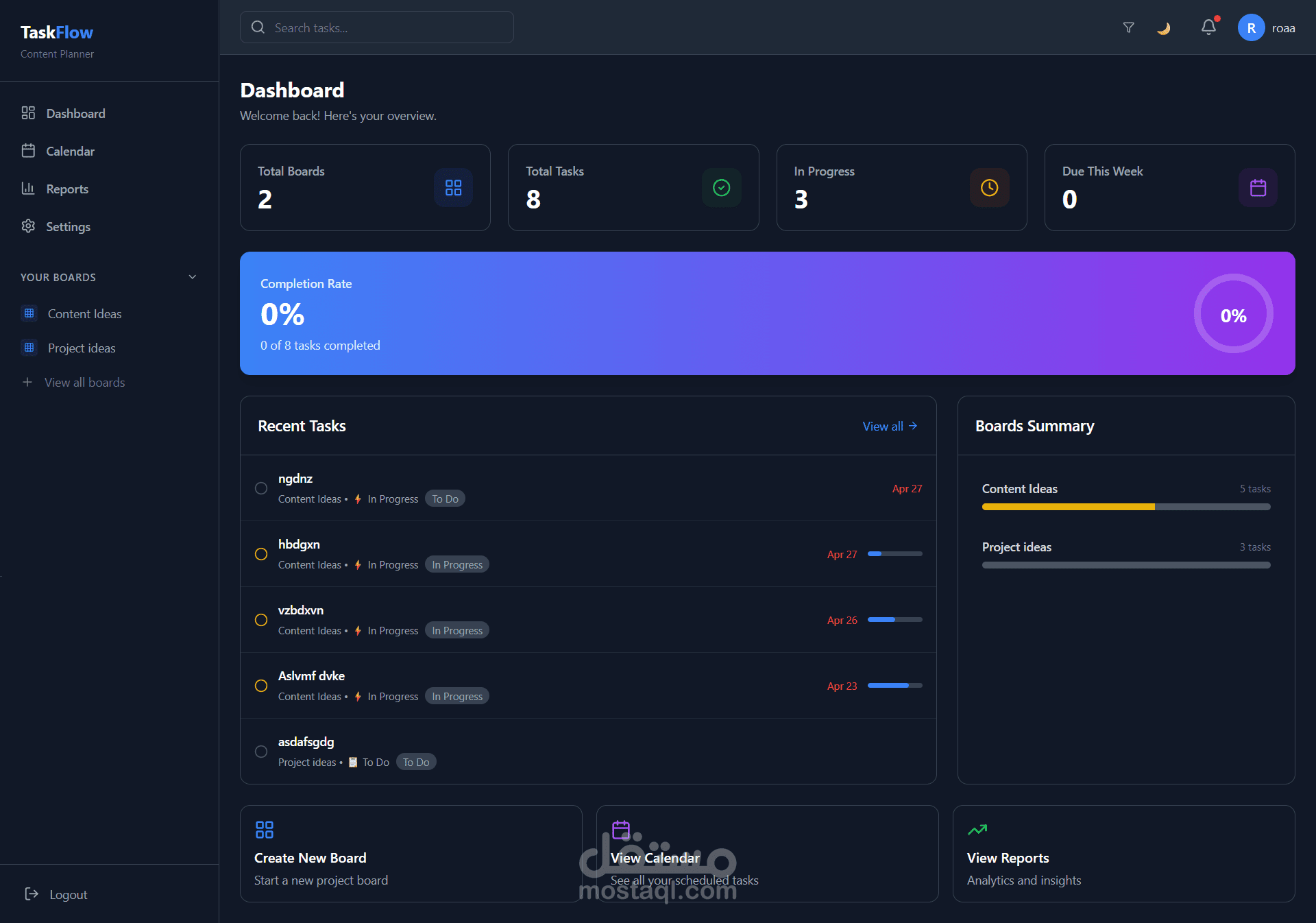 TaskFlow - SaaS Content Planning