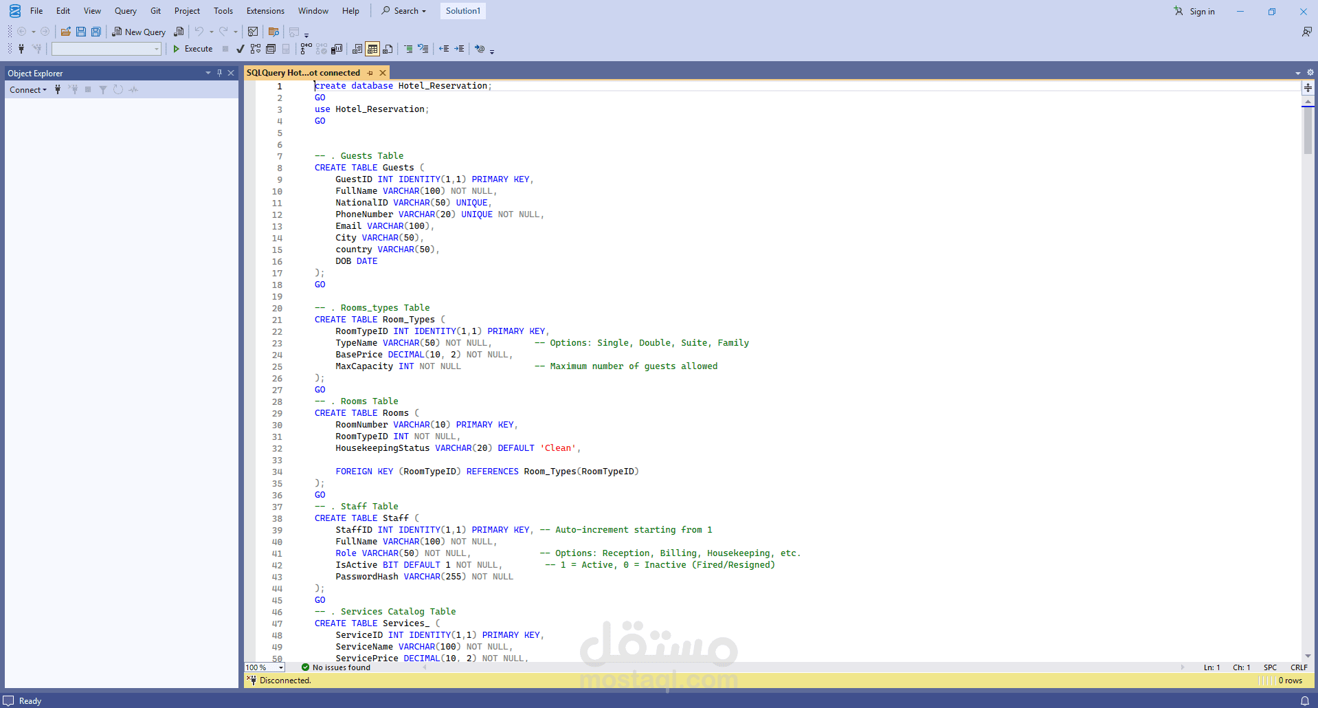 انشاء قاعدة بيانات لمؤسسه فندقيه باستخدام SQL