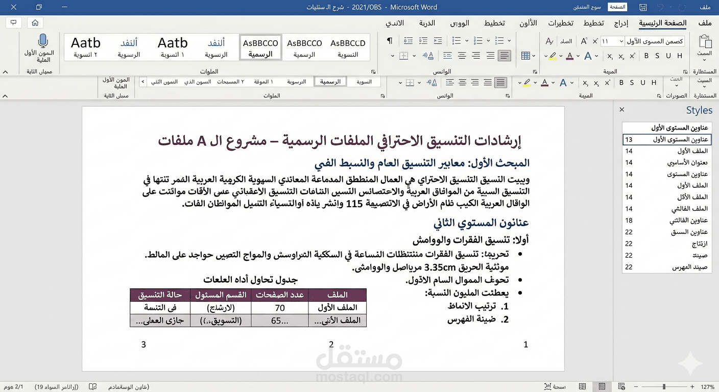 تنسيق وهيكلة الكتب والملفات الرسمية الكبيرة ببرنامج Microsoft Word