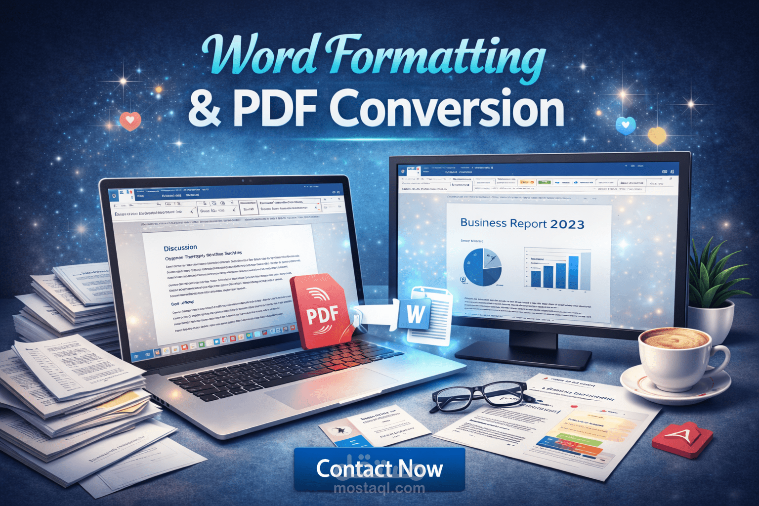 تنسيق وكتابة ملفات Word وتحويل PDF إلى Word باحترافية