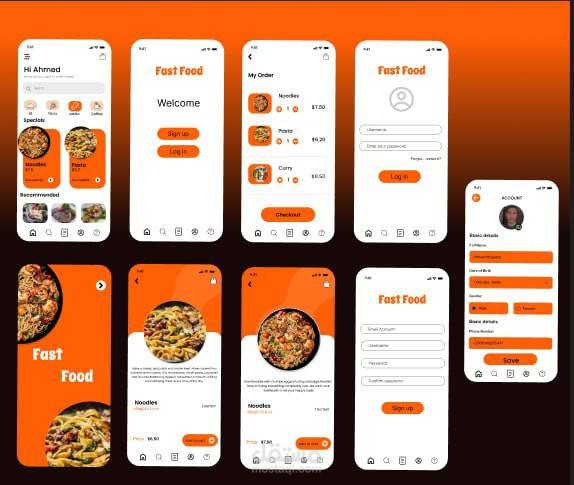 تصميم UI/UX احترافي لتطبيق طلبات الطعام (Food Delivery App