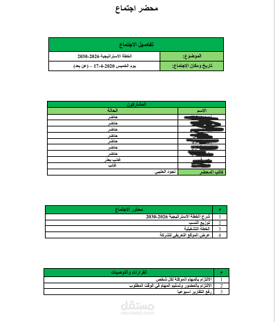 إعداد وتنسيق محضر اجتماع احترافي