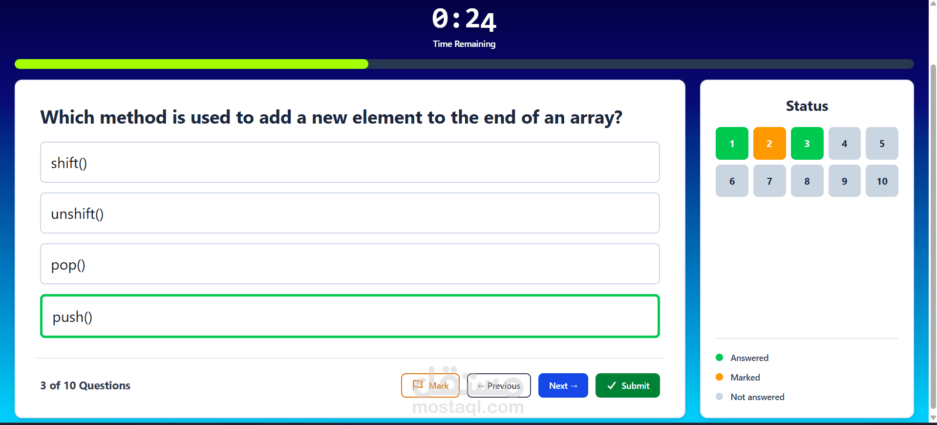 Quizzat - تطبيق اختبارات جافا سكريبت مع نظام تسجيل دخول ومؤقت زمني