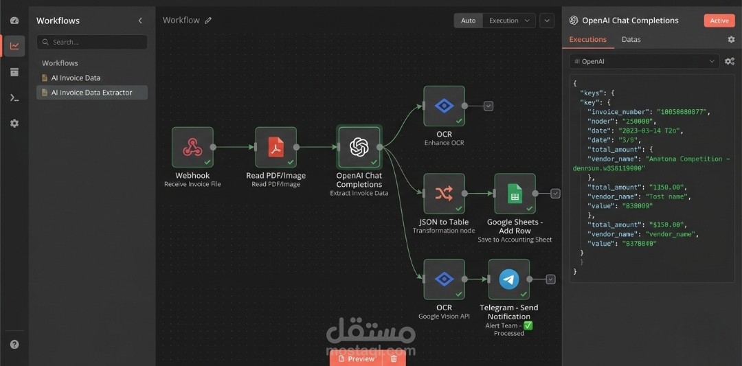 استخراج البيانات المحاسبية من الفواتير تلقائياً بواسطة AI.
