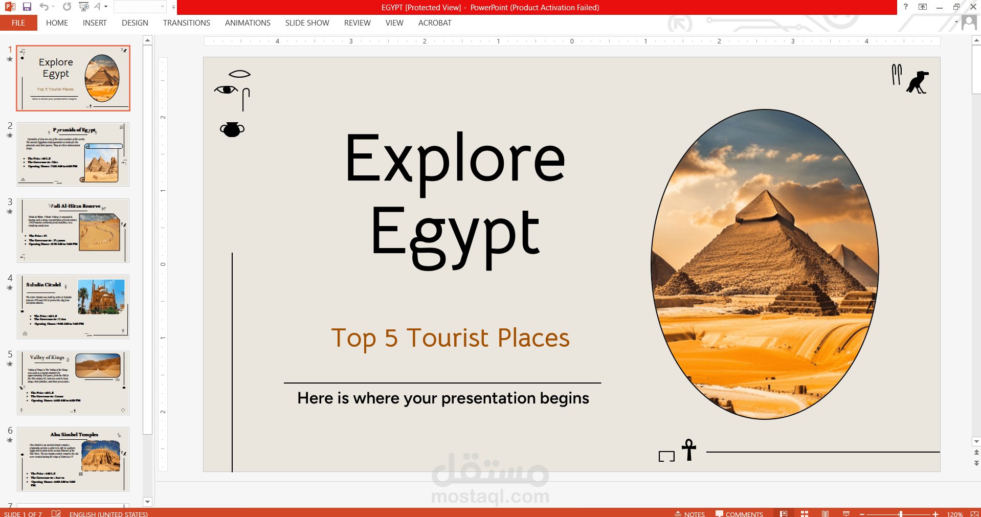Pwerpoint on Top 5 Tourist places in Egypt