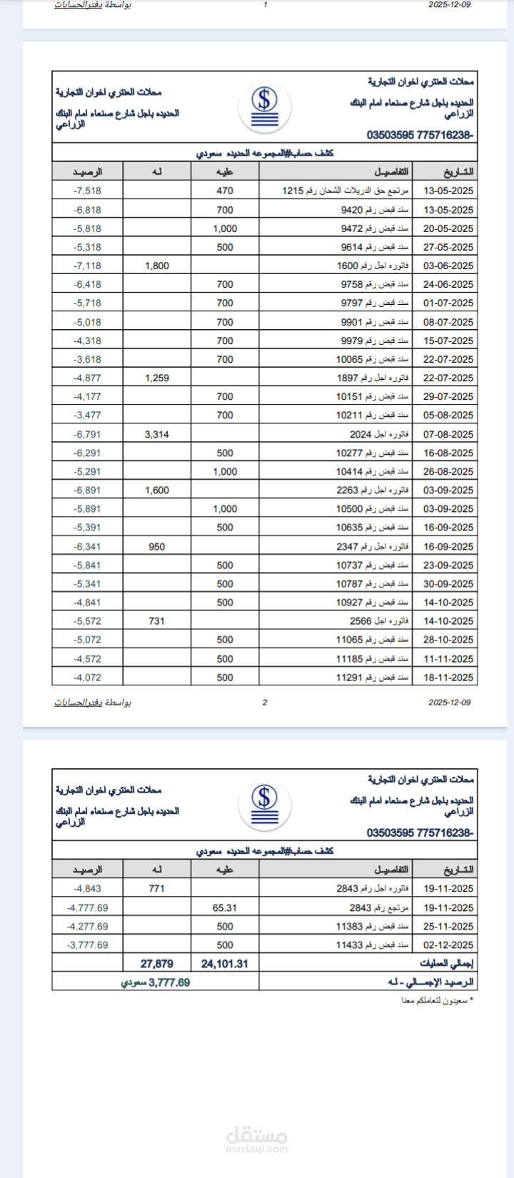 كشف حساب المجموعة الحديدة