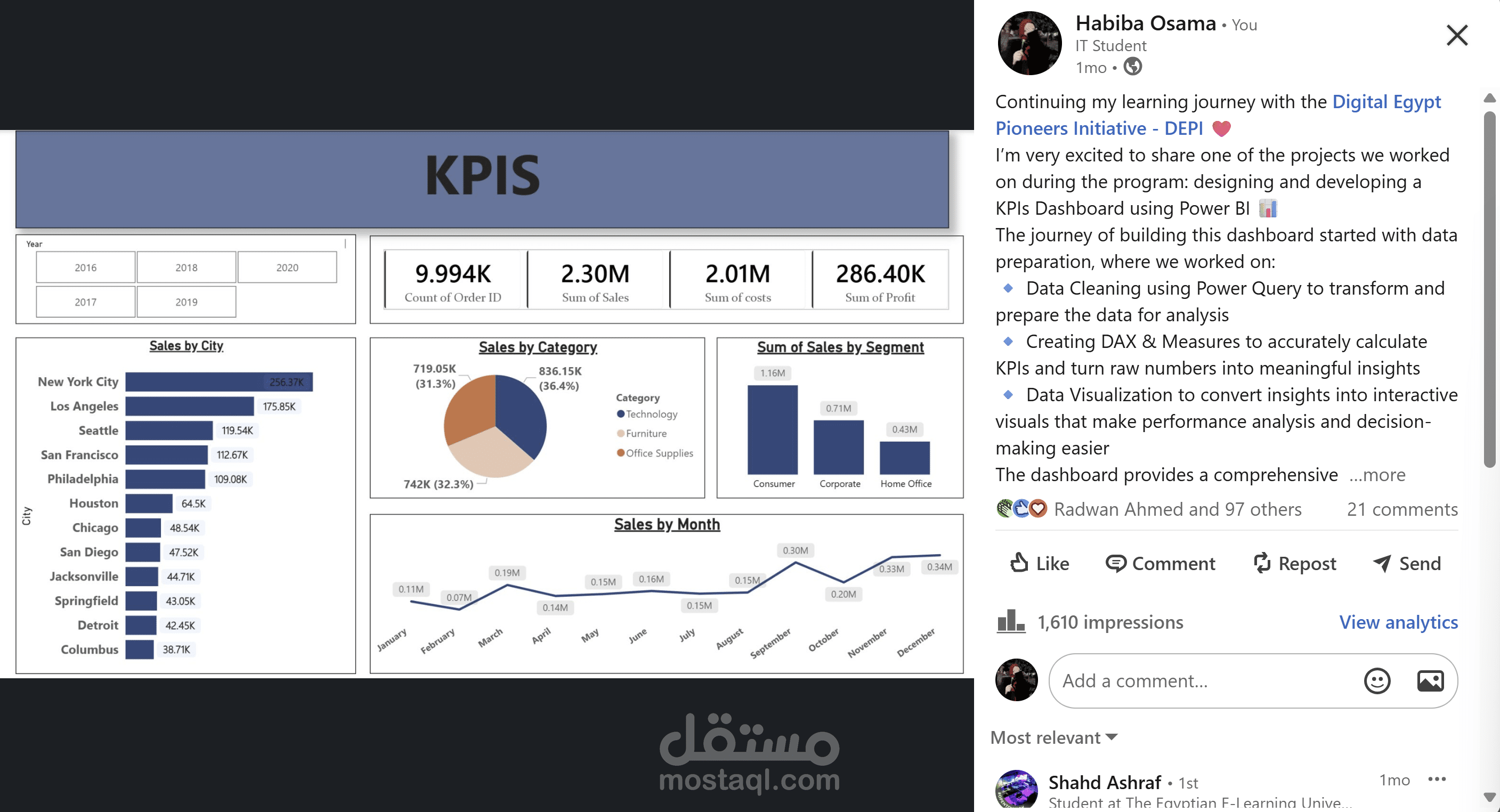 designing and developing a KPIs Dashboard using Power BI