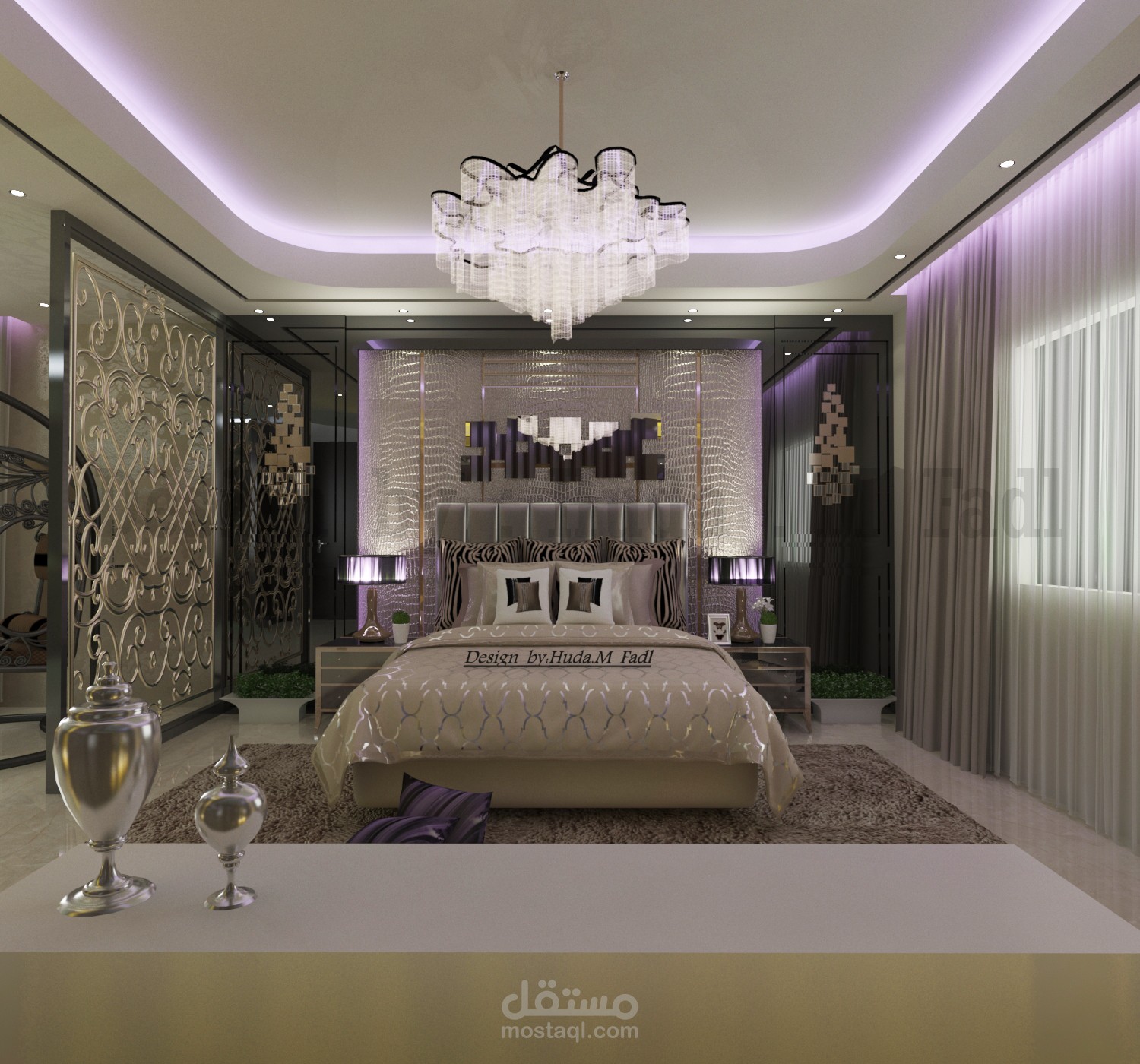 تصميم غرفة نوم رئيسية بحمام و غرفة ملابس