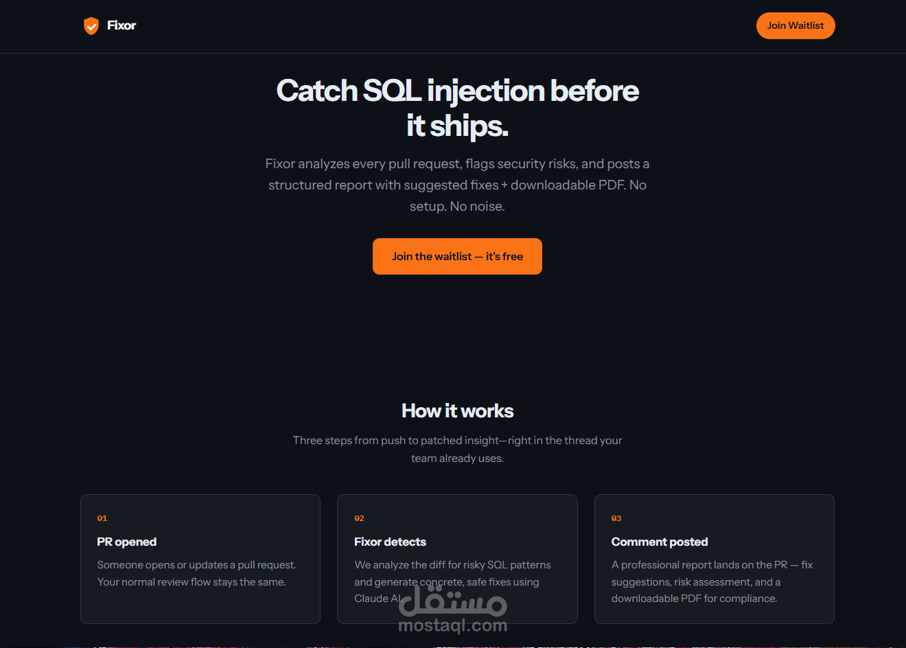 Fixor — كشف ثغرات SQL تلقائياً في GitHub PRs